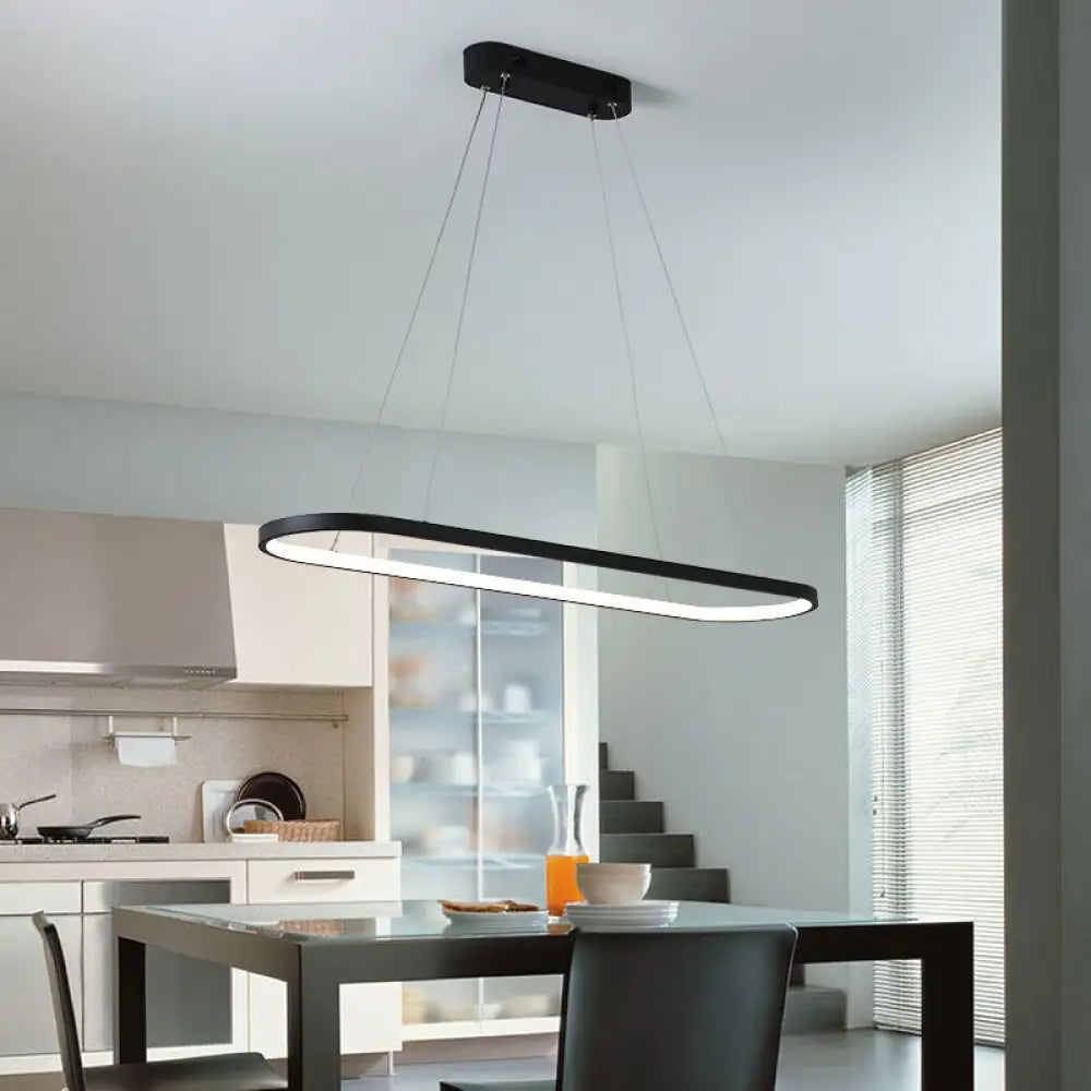 DecorBites™ Sleek Black & White Ellipse Hanging Lamp - Simplicity 27"/35.5" L - LED Island Light Fixture for Dining Table