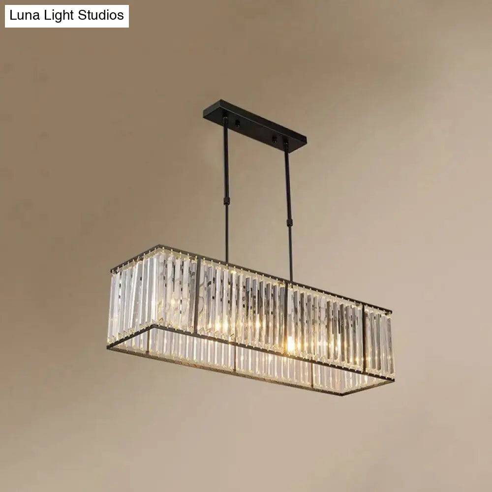DecorBites™ Sleek Dining Room Crystal Chandelier - Rectangle Prismatic Design - 4 Bulb Island Pendant Light