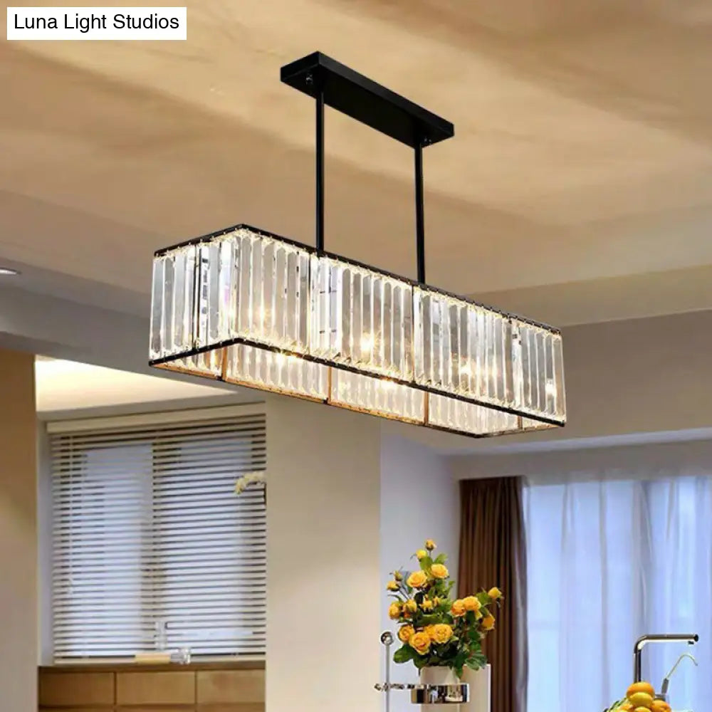 DecorBites™ Sleek Dining Room Crystal Chandelier - Rectangle Prismatic Design - 4 Bulb Island Pendant Light