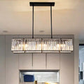 DecorBites™ Sleek Dining Room Crystal Chandelier - Rectangle Prismatic Design - 4 Bulb Island Pendant Light