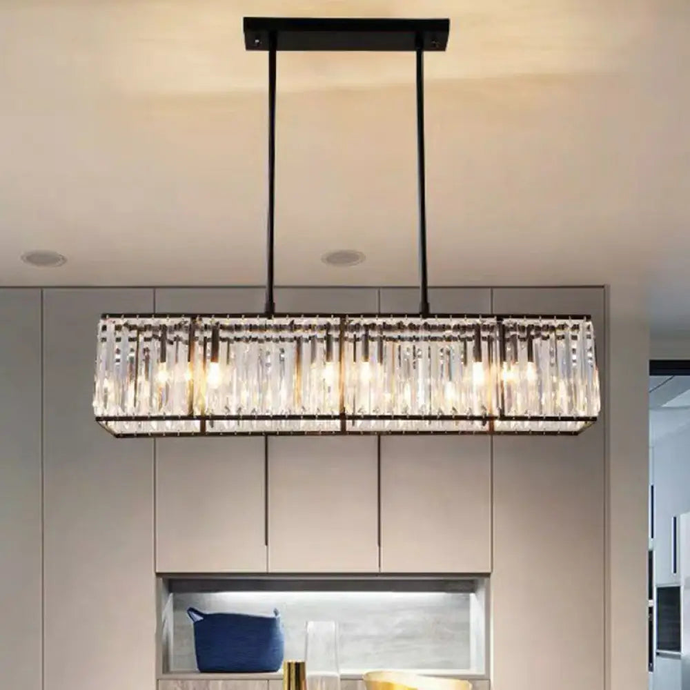 DecorBites™ Sleek Dining Room Crystal Chandelier - Rectangle Prismatic Design - 4 Bulb Island Pendant Light