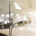 DecorBites™ Sleek Metal Round USB Mirror Lamp with Portable LED Fill Lighting and Flexible Arm, Simplicity Black/White Finish