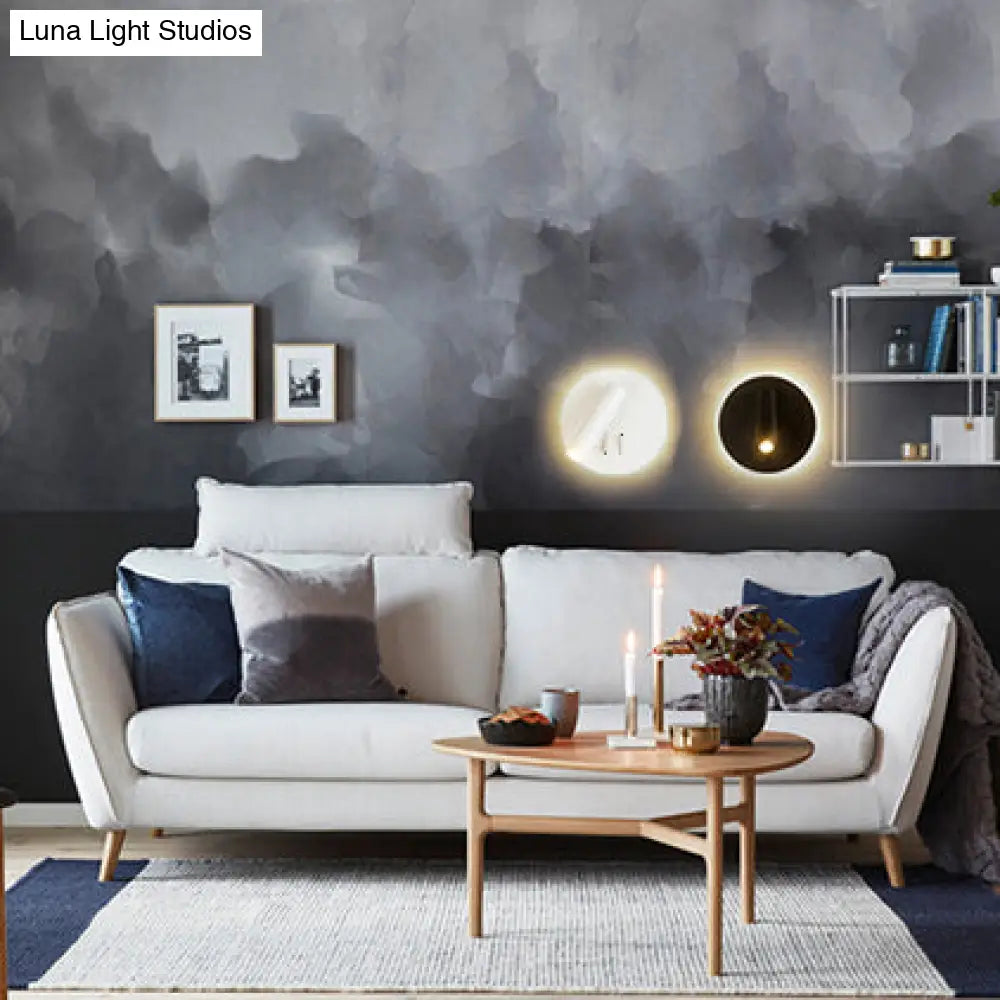 DecorBites™ Sleek Metallic LED Tube Wall Sconce with Round Backplate for Living Room - Black/White, Warm/White Light