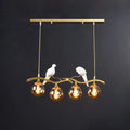 DecorBites™ Sleek Postmodern Glass Pendant Light with Twig and Bird Deco - 4-Bulb Ceiling Hanging Fixture