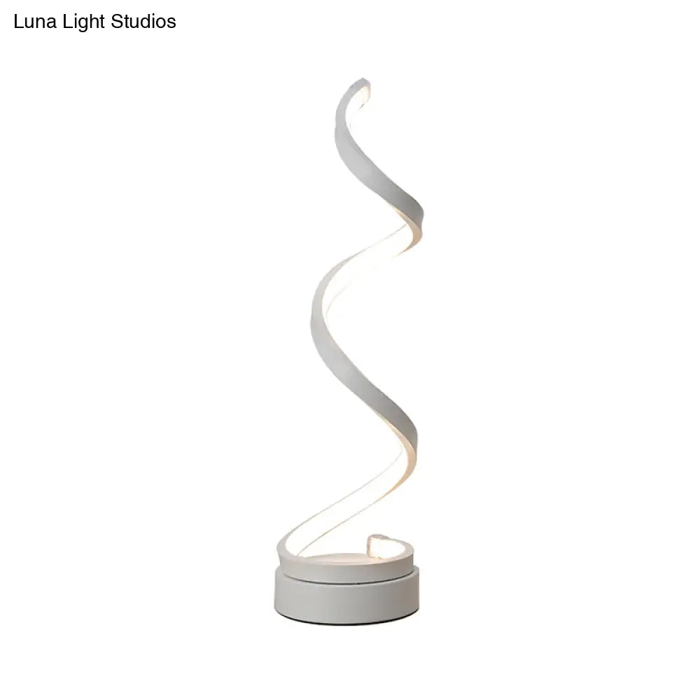 DecorBites™ Sleek Spiral Ribbon Metal Table Lamp: Simplicity Black/White/Gold LED Task Lighting with Circle Pedestal in Warm/White Light