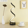 DecorBites™ Sleek Spiral Ribbon Metal Table Lamp: Simplicity Black/White/Gold LED Task Lighting with Circle Pedestal in Warm/White Light
