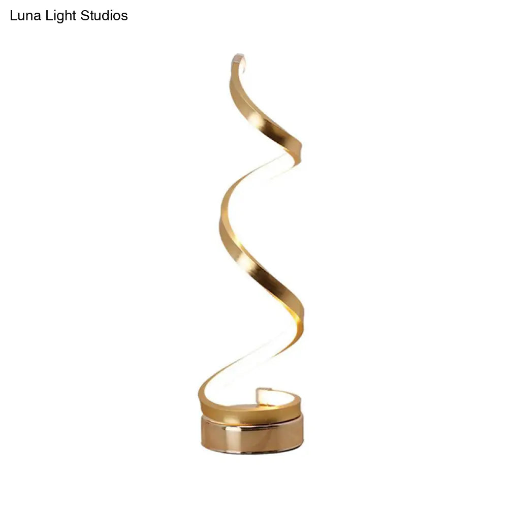 DecorBites™ Sleek Spiral Ribbon Metal Table Lamp: Simplicity Black/White/Gold LED Task Lighting with Circle Pedestal in Warm/White Light