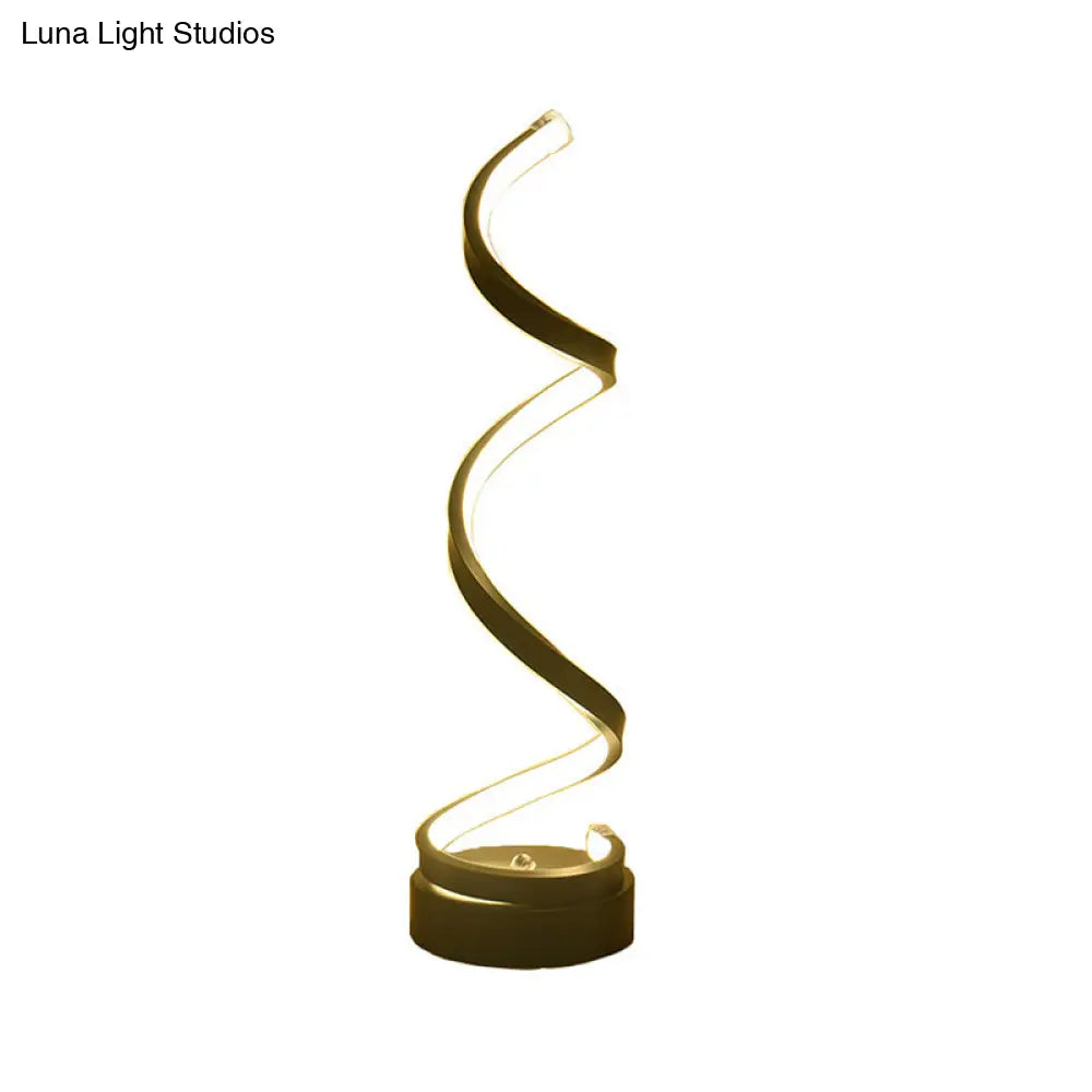 DecorBites™ Sleek Spiral Ribbon Metal Table Lamp: Simplicity Black/White/Gold LED Task Lighting with Circle Pedestal in Warm/White Light