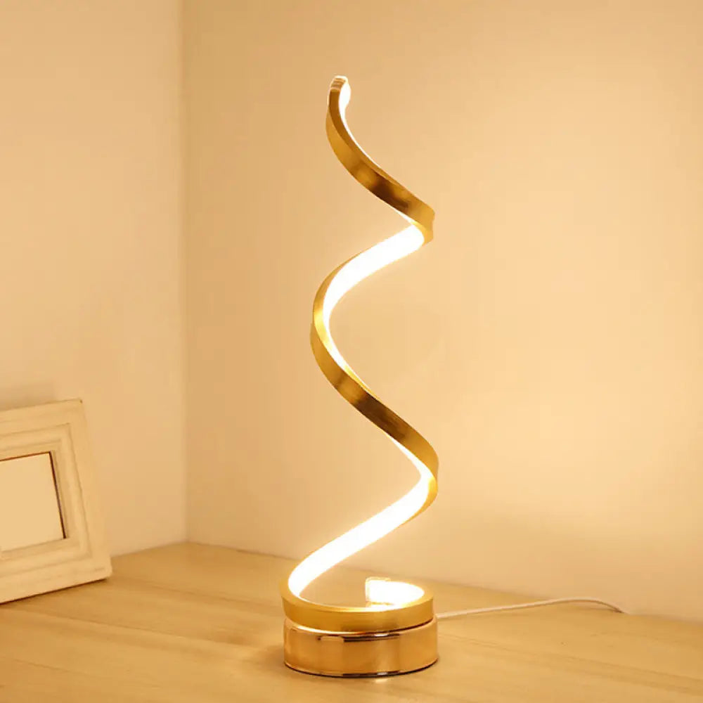 DecorBites™ Sleek Spiral Ribbon Metal Table Lamp: Simplicity Black/White/Gold LED Task Lighting with Circle Pedestal in Warm/White Light