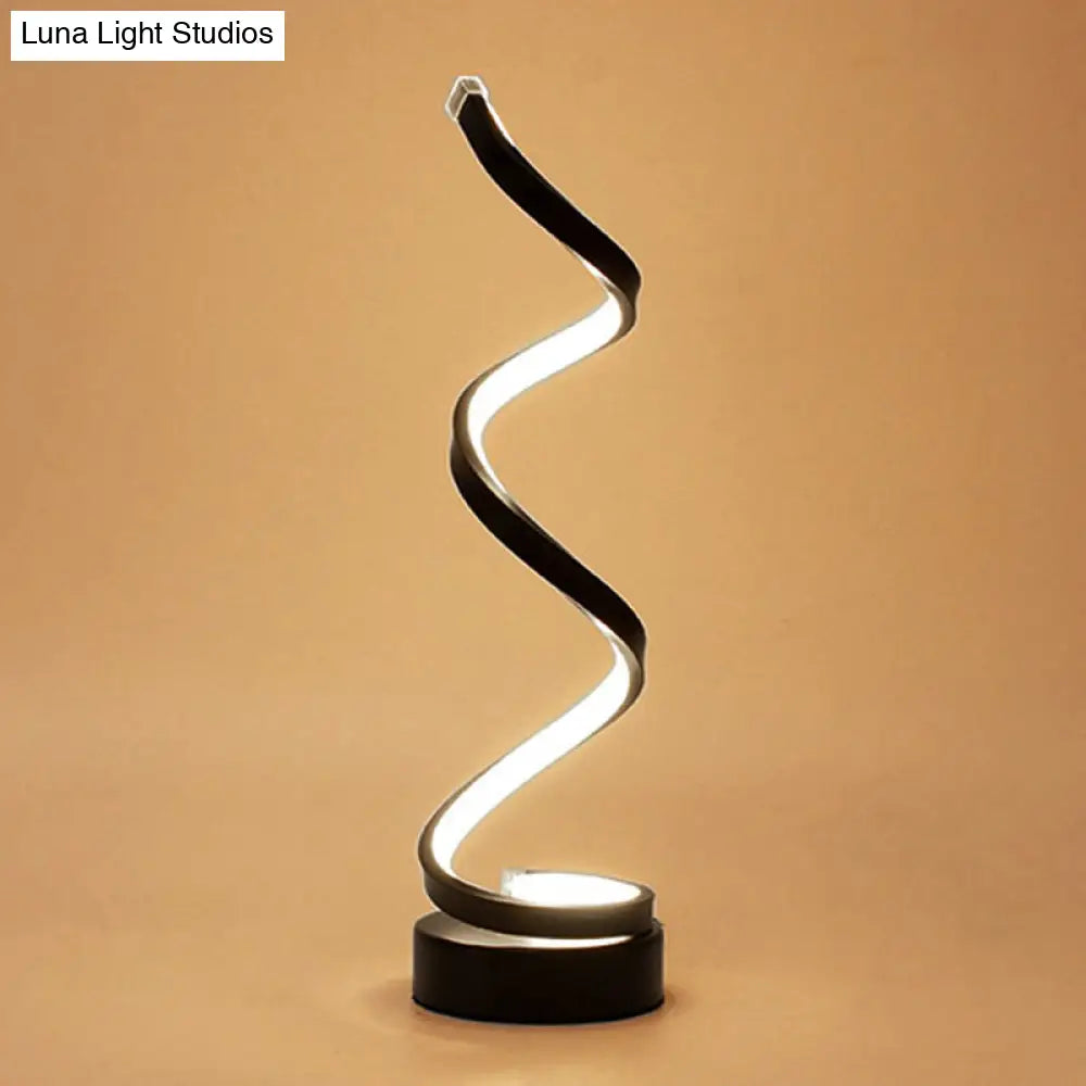 DecorBites™ Sleek Spiral Ribbon Metal Table Lamp: Simplicity Black/White/Gold LED Task Lighting with Circle Pedestal in Warm/White Light
