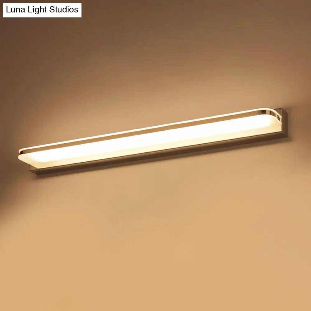 DecorBites™ Sleek Stainless Steel Chrome LED Sconce - Rectangular Wall Vanity Light Fixture (16.5"/20.5"/24.5") with Rounded Corner, Warm/White Light