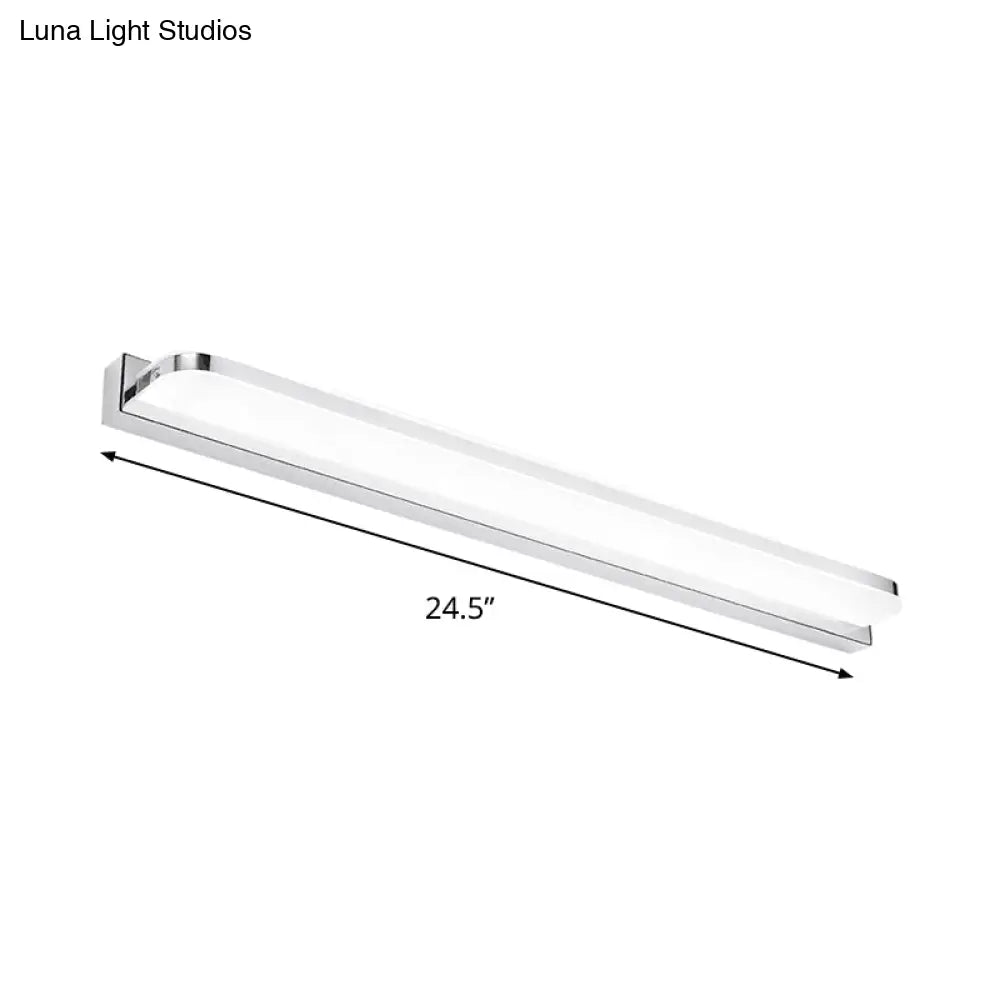 DecorBites™ Sleek Stainless Steel Chrome LED Sconce - Rectangular Wall Vanity Light Fixture (16.5"/20.5"/24.5") with Rounded Corner, Warm/White Light
