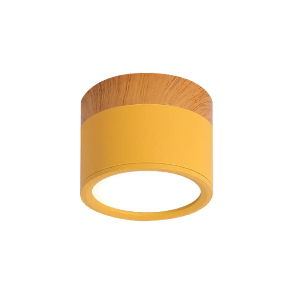 DecorBites™ Small Macaron Metal Flush Mount Ceiling Light for Kitchen Bar - Yellow/Blue/Black & Wood