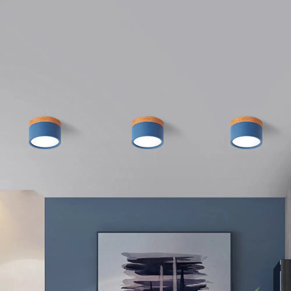 DecorBites™ Small Macaron Metal Flush Mount Ceiling Light for Kitchen Bar - Yellow/Blue/Black & Wood