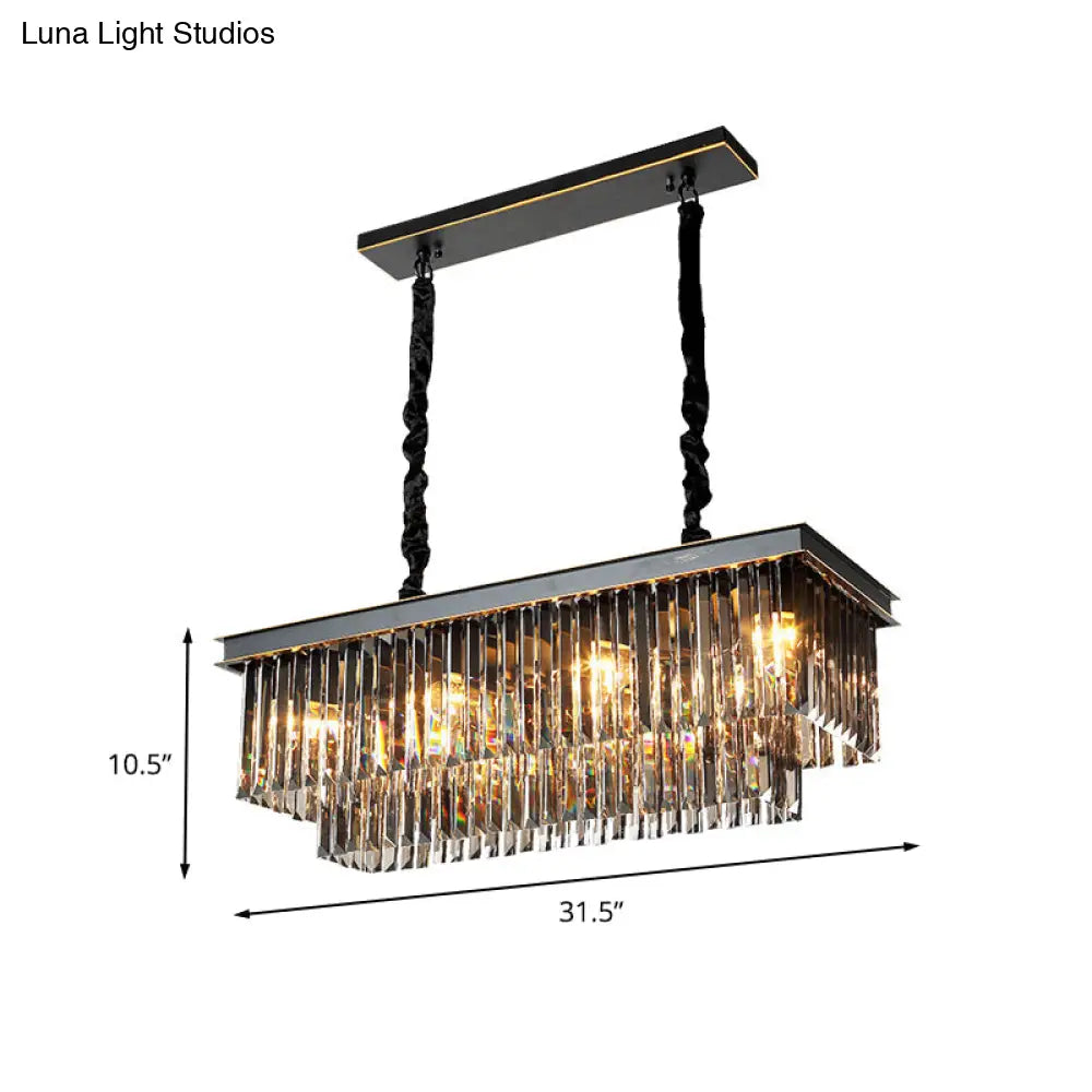 DecorBites™ Smoke Gray Crystal Block Rectangle Chandelier Lamp - Traditional, 8/11 Heads, Matte Black Hanging Light for Dining Room