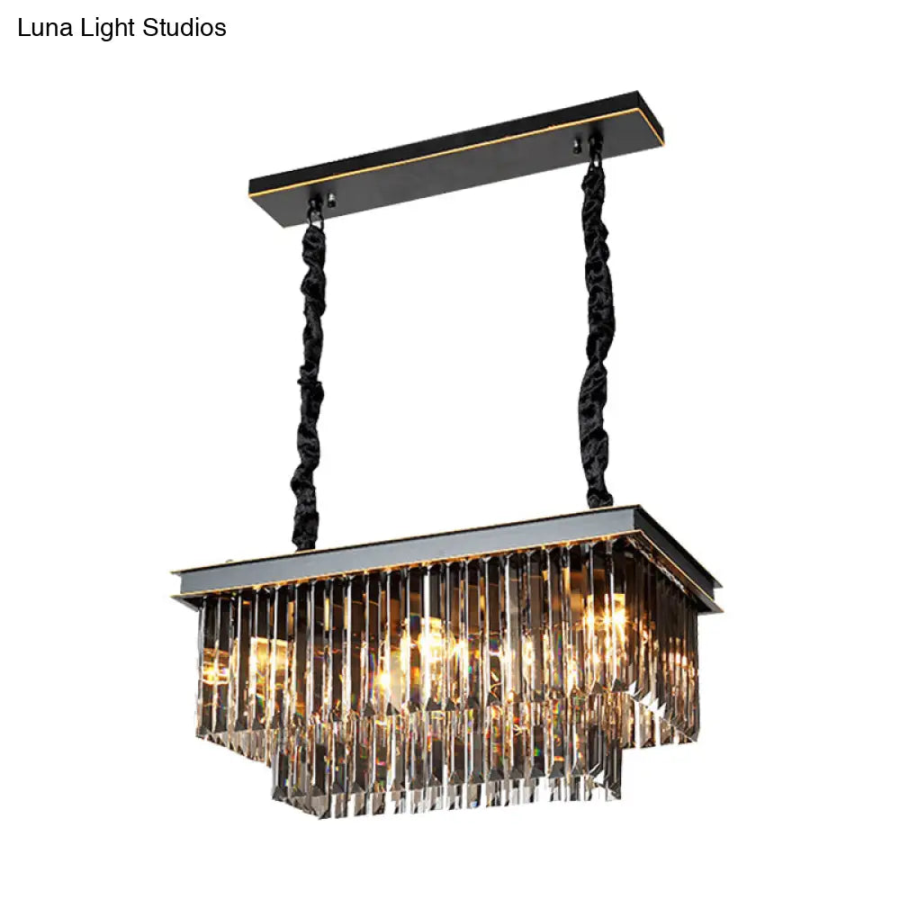DecorBites™ Smoke Gray Crystal Block Rectangle Chandelier Lamp - Traditional, 8/11 Heads, Matte Black Hanging Light for Dining Room