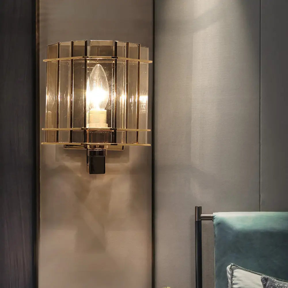 DecorBites™ Smoke Gray Glass Rectangle Wall Sconce with Modern Panel Design - Bedside Lamp