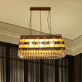 DecorBites™ Southeast Asian Crystal Drop Rectangle Living Room Pendant Light with 3 Yellow Island Heads