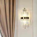 DecorBites™ Spool Wall Sconce Light - Modern Faceted Clear Crystal Prism - 2 Lights - Brass Finish