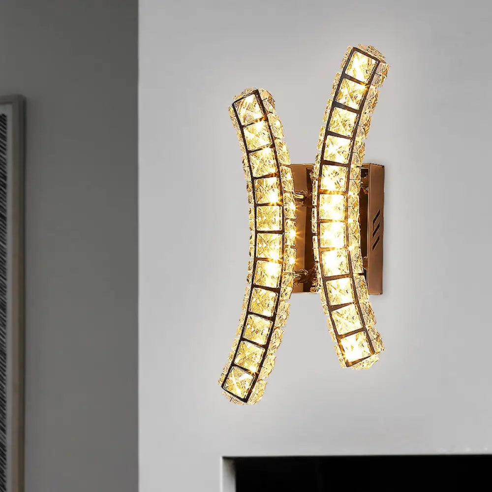 DecorBites™ Stainless-Steel Crystal Dual Wall Sconce with LED Lighting - Warm/White Light