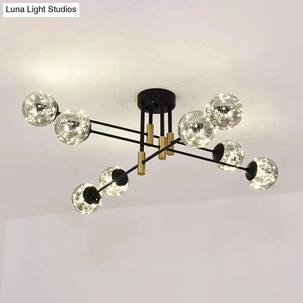 DecorBites™ Starry Nordic Ball Semi Flush Light Fixture in Black, Smoke Glass - Ideal for Living Room Ceiling - Stylish Ceiling Lamp