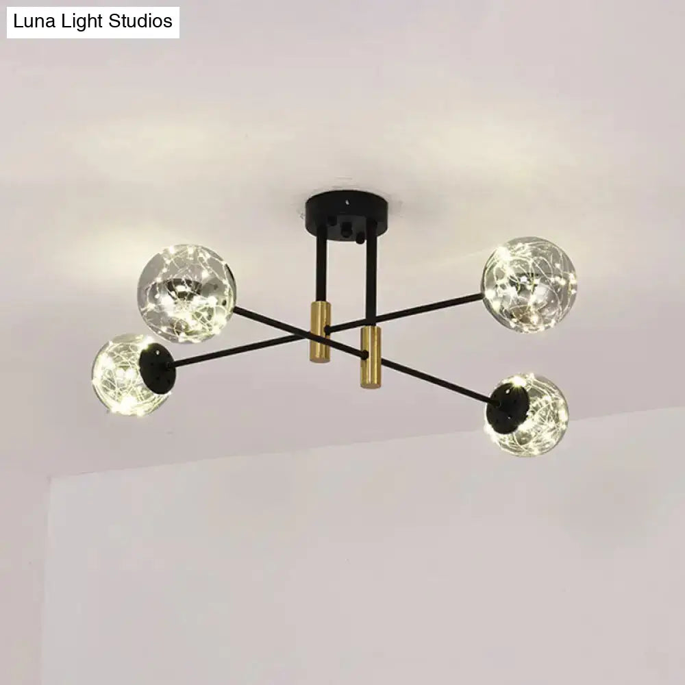 DecorBites™ Starry Nordic Ball Semi Flush Light Fixture in Black, Smoke Glass - Ideal for Living Room Ceiling - Stylish Ceiling Lamp