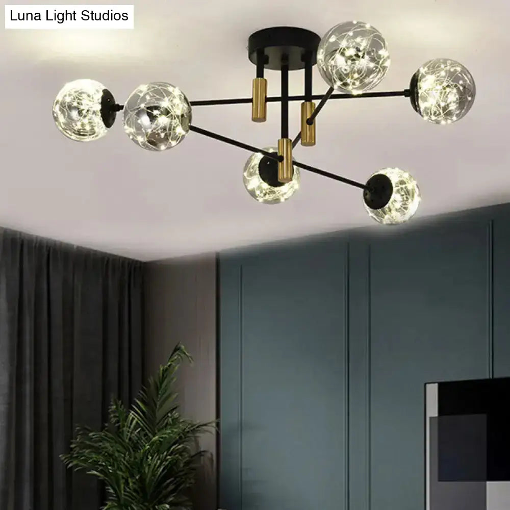 DecorBites™ Starry Nordic Ball Semi Flush Light Fixture in Black, Smoke Glass - Ideal for Living Room Ceiling - Stylish Ceiling Lamp