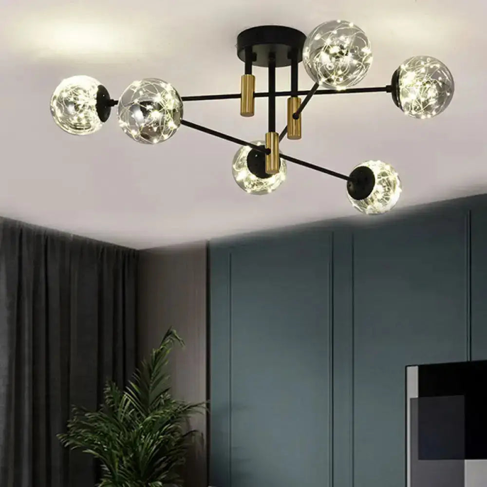 DecorBites™ Starry Nordic Ball Semi Flush Light Fixture in Black, Smoke Glass - Ideal for Living Room Ceiling - Stylish Ceiling Lamp