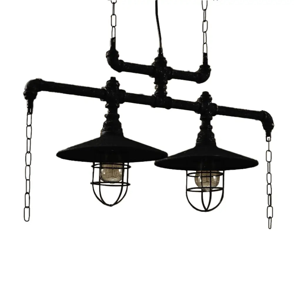 DecorBites™ Steampunk Black Iron Hanging Light Fixture with Cage and Chain Deco