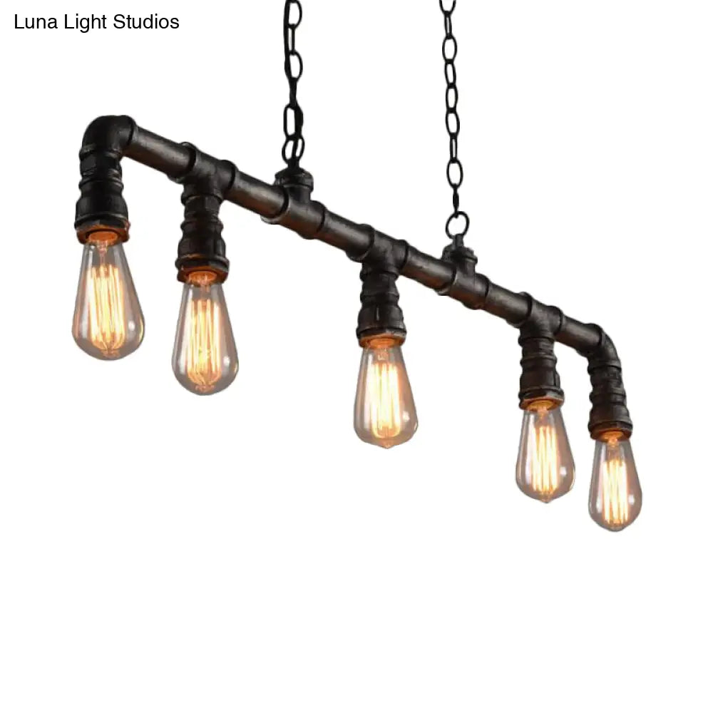 DecorBites™ Steampunk Metal Water Pipe Pendant Light - 5 Bulbs - Black, Ideal for Dining Room or Hanging Island