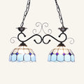 DecorBites™ Stunning Tiffany-Style Island Pendant Light - Domed Stainless Glass, 2 Lights - Black/Blue/White - Ideal for Dining Room