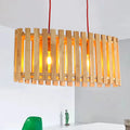 DecorBites™ Stylish Bamboo Linear Island Lighting - Oval Shade Wood Pendant Lamp for Dining Table