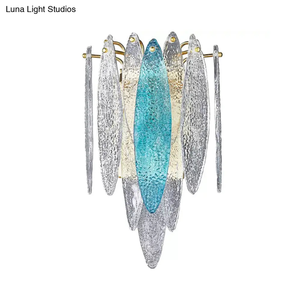 DecorBites™ Stylish Blue/Clear Seedy Glass 2-Light Oval Flake Wall Sconce Lamp