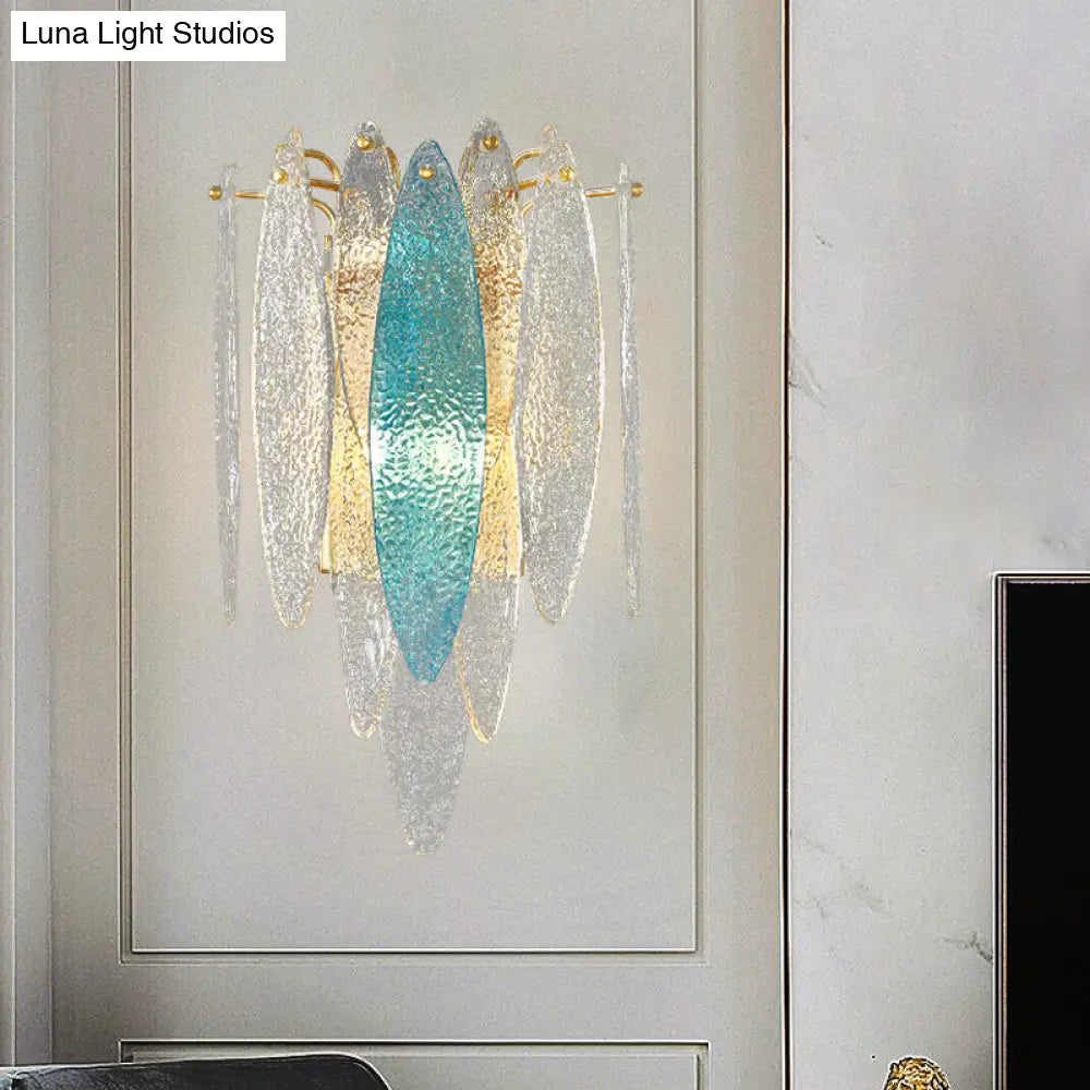 DecorBites™ Stylish Blue/Clear Seedy Glass 2-Light Oval Flake Wall Sconce Lamp