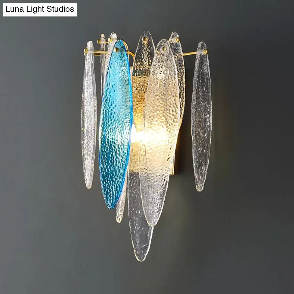DecorBites™ Stylish Blue/Clear Seedy Glass 2-Light Oval Flake Wall Sconce Lamp