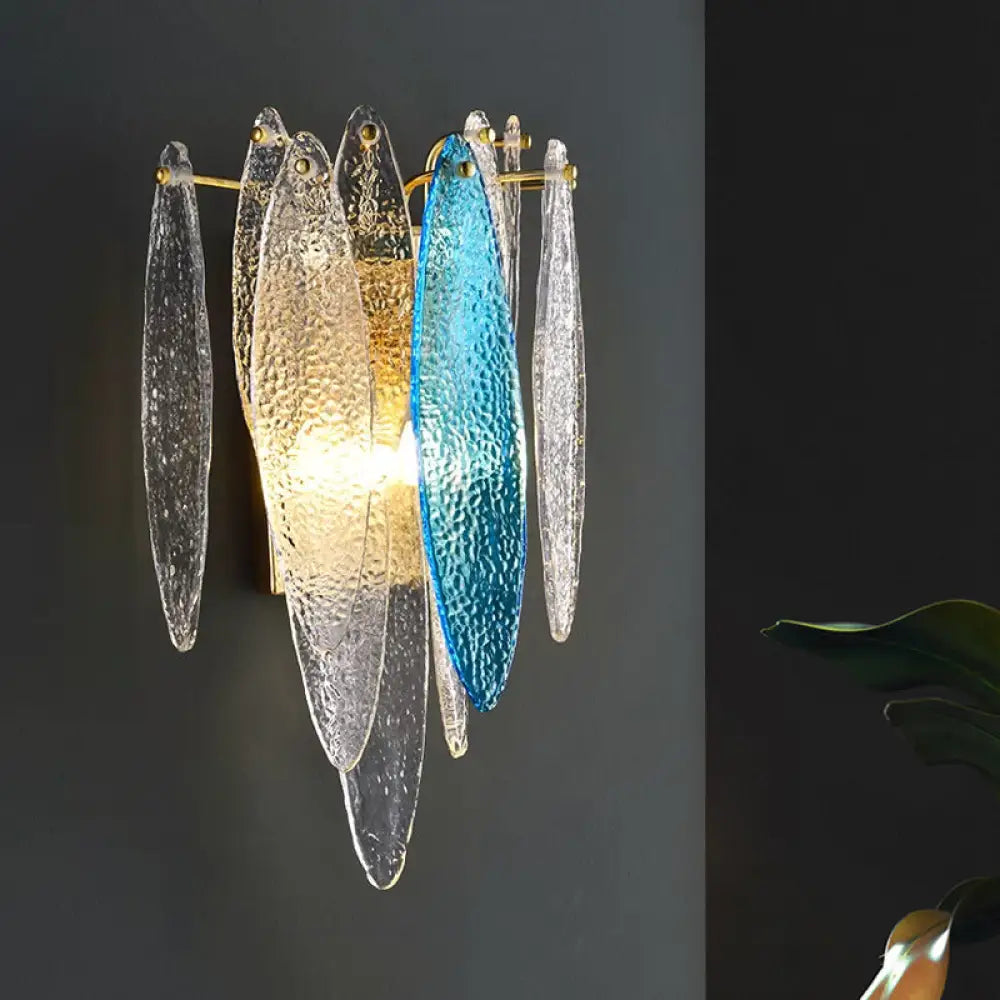 DecorBites™ Stylish Blue/Clear Seedy Glass 2-Light Oval Flake Wall Sconce Lamp