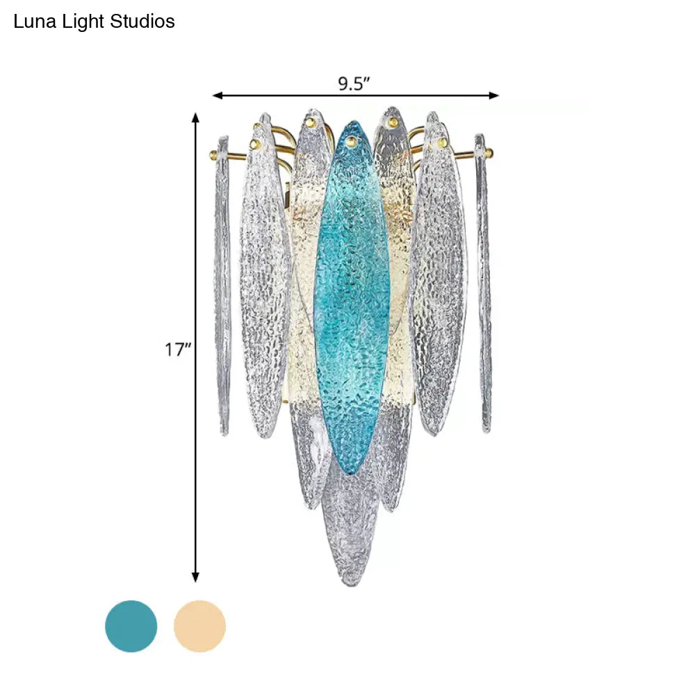 DecorBites™ Stylish Blue/Clear Seedy Glass 2-Light Oval Flake Wall Sconce Lamp