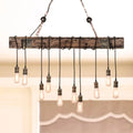 DecorBites™ Stylish Linear Dining Room Island Lighting with Wooden Beam Design - Multi Light Brown Ceiling Fixture