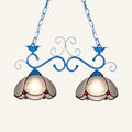 DecorBites™ Stylish Scalloped Edged Island Light Fixture - Tiffany Style Chandelier in Black/Blue (2 Heads)