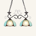 DecorBites™ Stylish Tiffany Island Pendant Light with Blue Scalloped Shade and Stainless Glass - Perfect for Dining Room