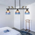 DecorBites™ Stylish Tiffany Pendant Light Fixture - Stainless Glass Blue Island Lighting with Grid Dome Shade, 3 Heads - Curved/Bird Design