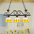 DecorBites™ Stylish Yellow Dome Island Lighting: Tiffany-Inspired 3-Light Pendant for Dining Room
