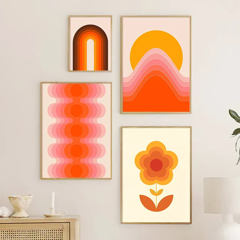 DecorBites™ Sunset Retro Stripes Art Prints Set