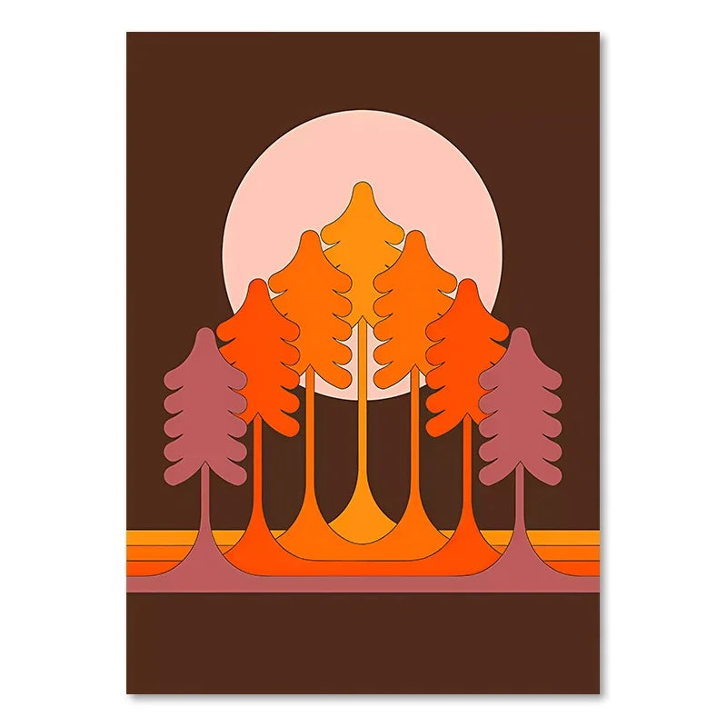 DecorBites™ Sunset Retro Stripes Art Prints Set