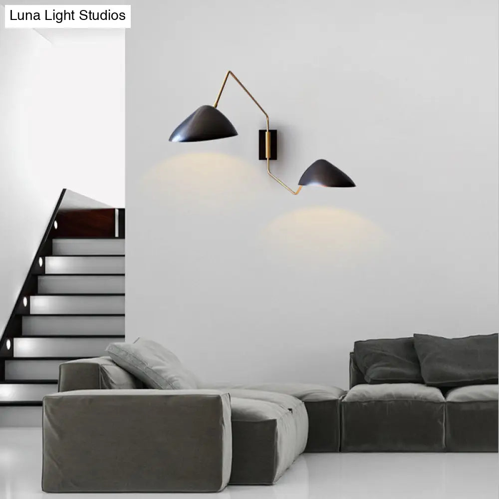 DecorBites™ Swing Arm Black Wall Sconce: Metal Duckbill Reading Wall Light with 2-Bulb Design