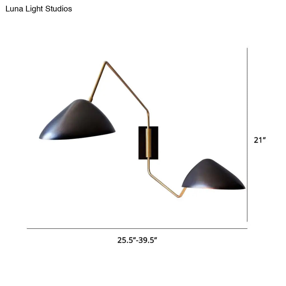 DecorBites™ Swing Arm Black Wall Sconce: Metal Duckbill Reading Wall Light with 2-Bulb Design