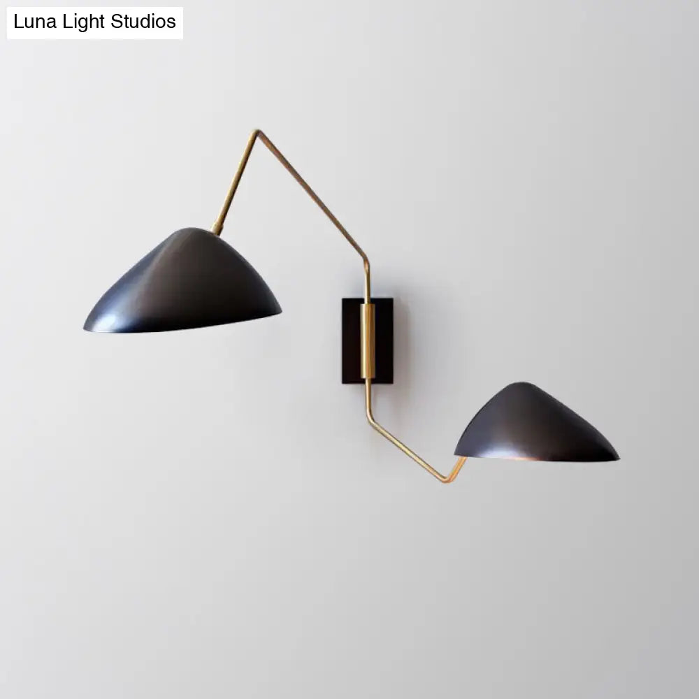 DecorBites™ Swing Arm Black Wall Sconce: Metal Duckbill Reading Wall Light with 2-Bulb Design
