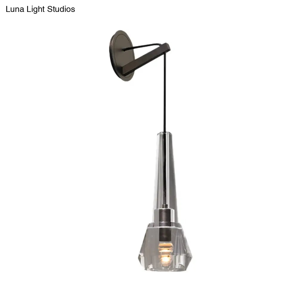 DecorBites™ Tapered Crystal Wall Mount Light: Modern Bronze 1-Head Sconce with Dangling Cord