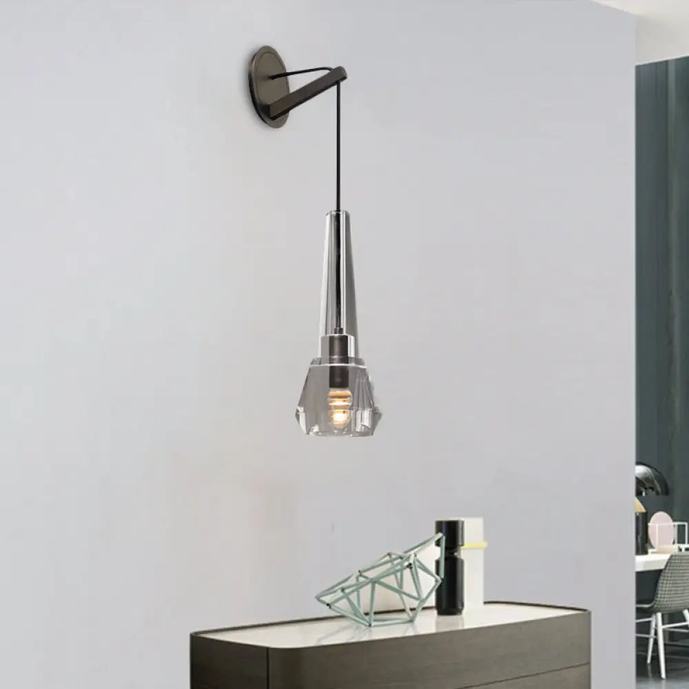 DecorBites™ Tapered Crystal Wall Mount Light: Modern Bronze 1-Head Sconce with Dangling Cord