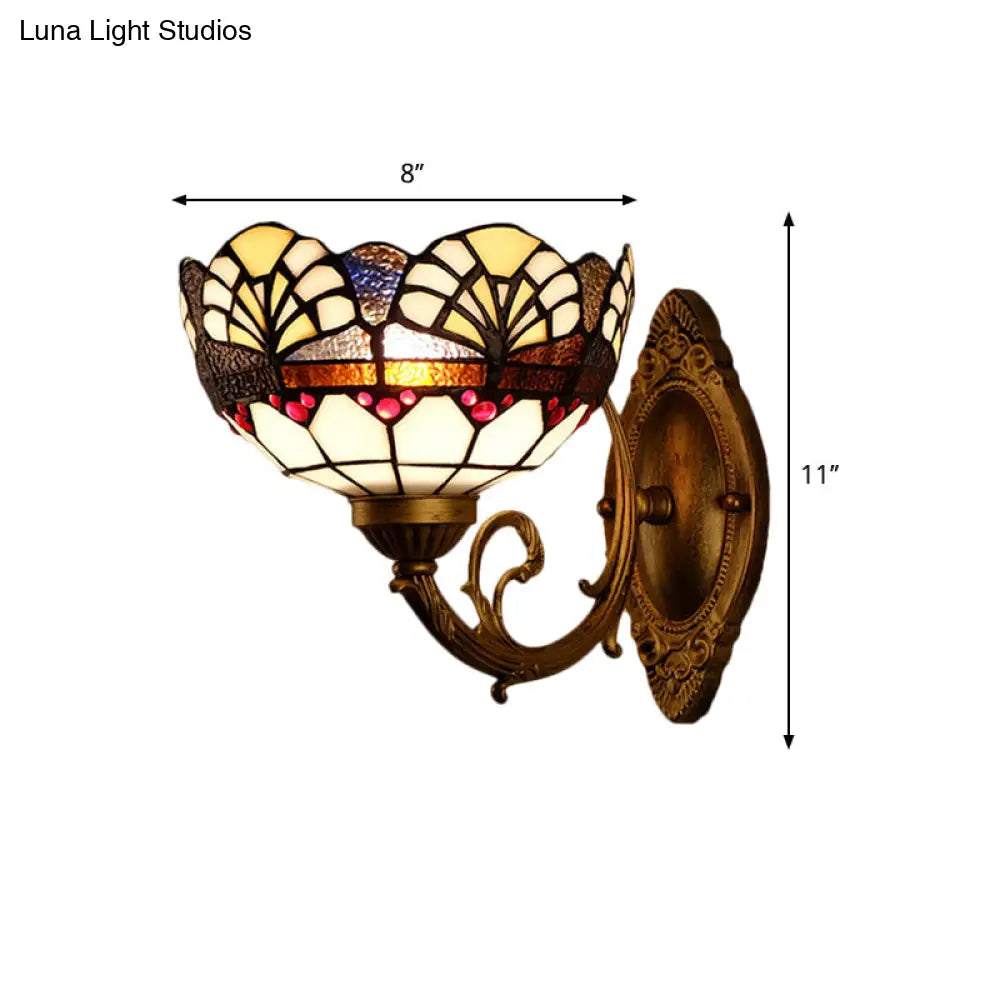 DecorBites™ Tiffany Gold Cut Glass Wall Sconce with Scalloped Dome and Mermaid Arm